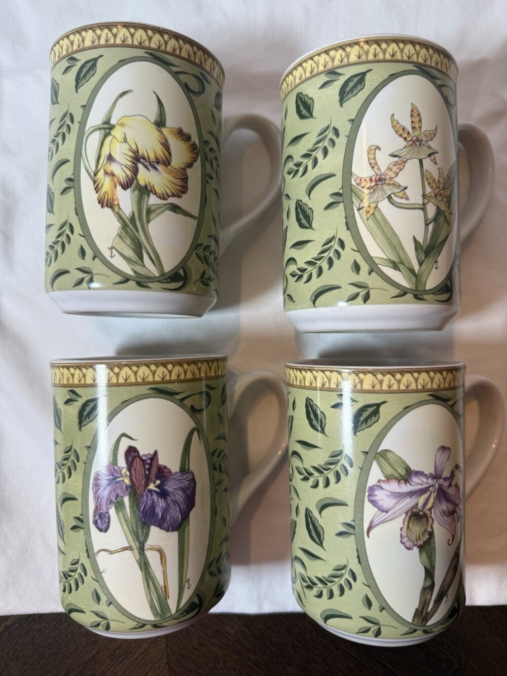 American Atelier Ceramic Coffee Mug Set, Botanical Floral, 4pcs Collectible